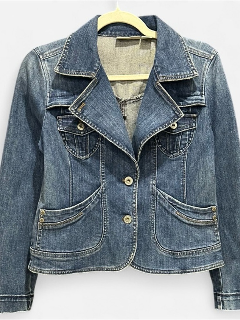 Vintage DKNY Y2K Fitted Denim Jacket Petite Small Classic Preppy Boho - Picture 8 of 11
